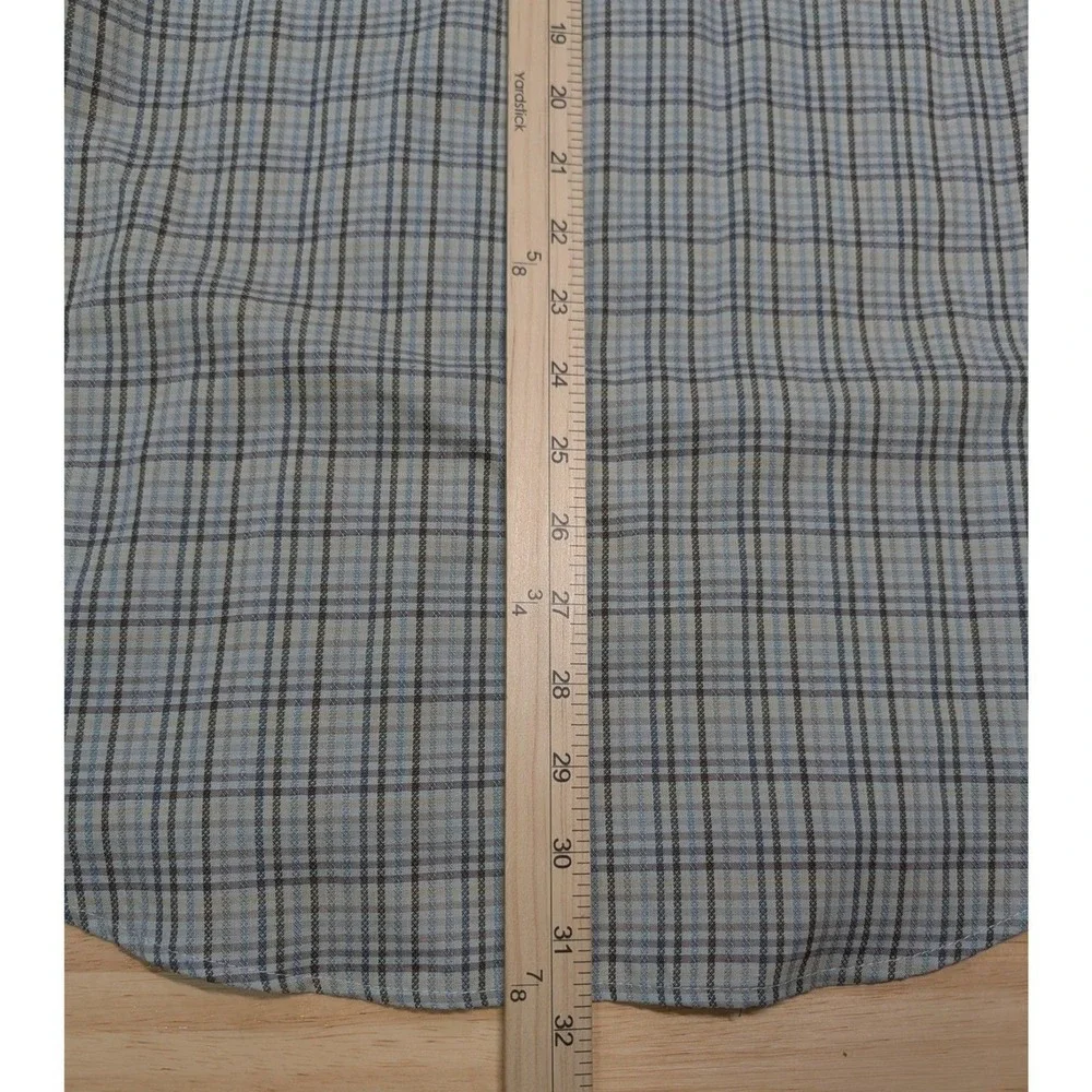 Van Heusen Studio Men's Shirt Medium Plaid Button Front Modal Blend 15-15.5